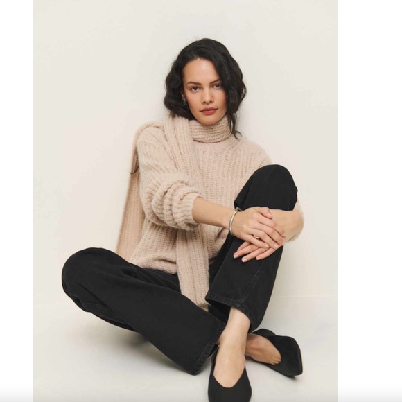 Reformation Spence Scarf Sweater, Wheat, Size Large, Oversized Alpaca Wool Cozy - Picture 9 of 12